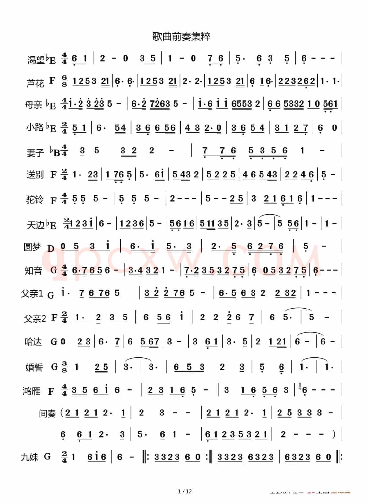 歌曲前奏集锦（共12页150首）