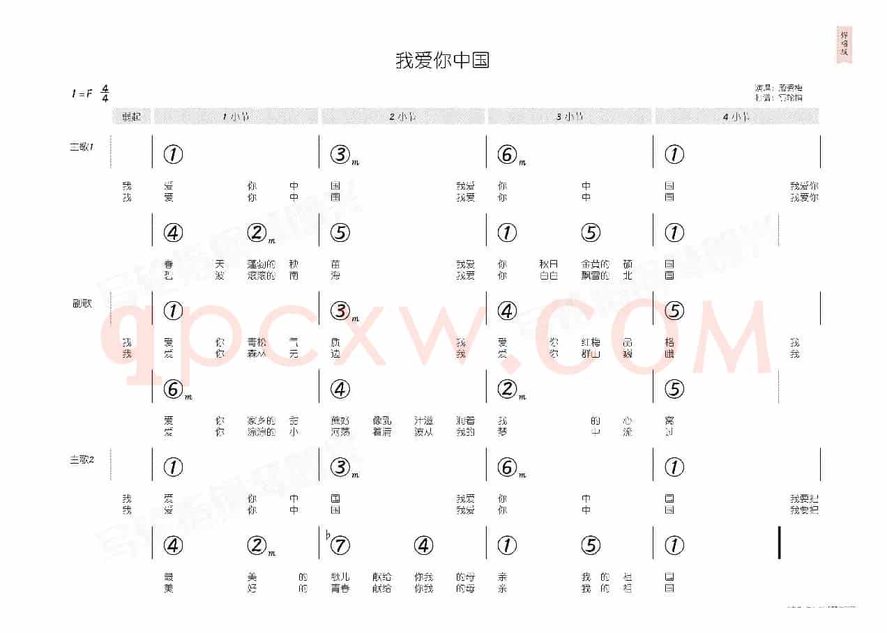 我爱你中国(简和谱)