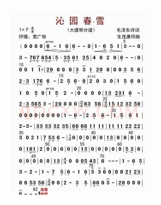 沁园春 雪（大提琴分谱）