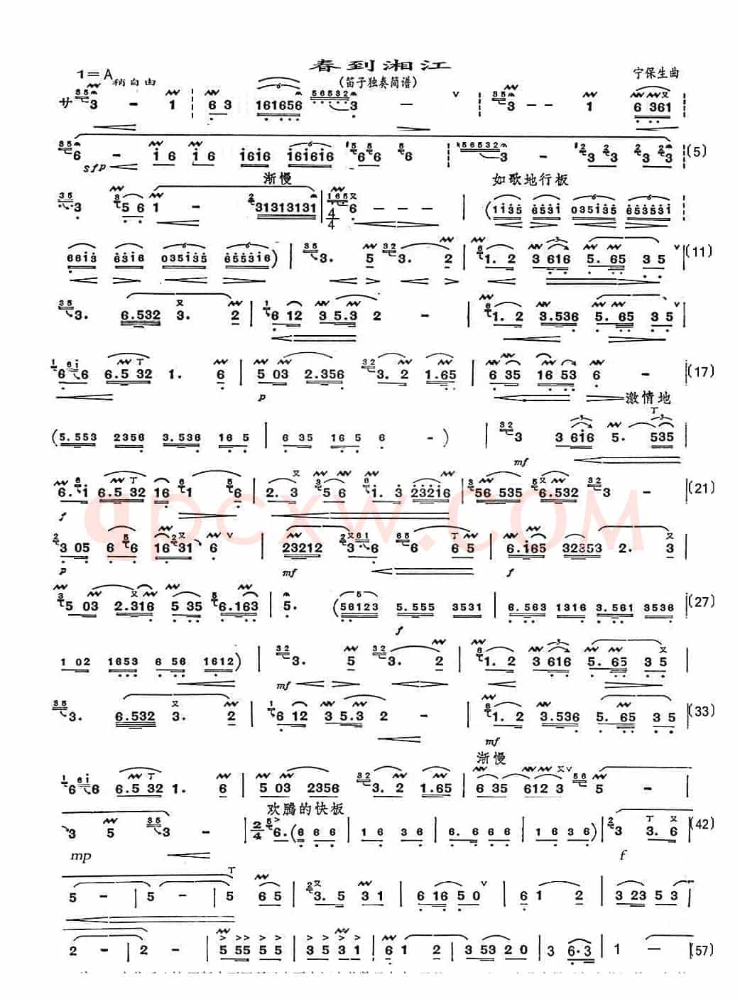 春到湘江（笛子独奏简谱两页版）