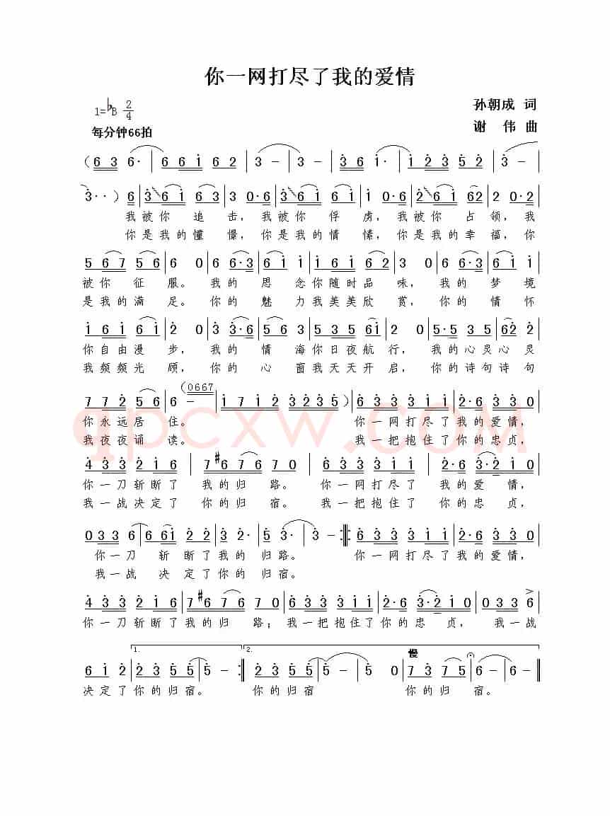 你一网打尽了我的爱情（孙朝成词  谢伟曲）