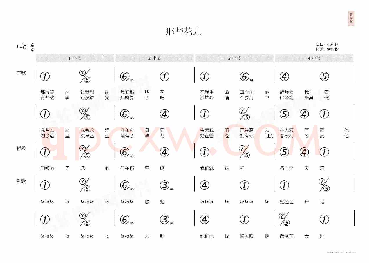那些花儿(简和谱)
