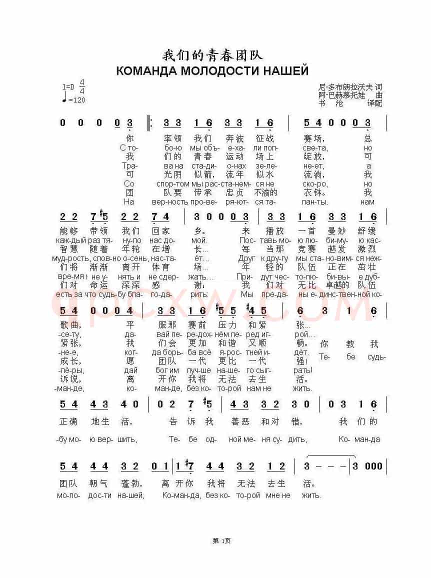 我们的青春团队КОМАНДА МОЛОДОСТИ НАШЕЙ(中俄简谱)