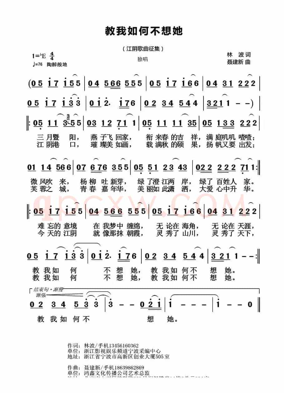 教我如何不想她（林波词 聂建新曲）