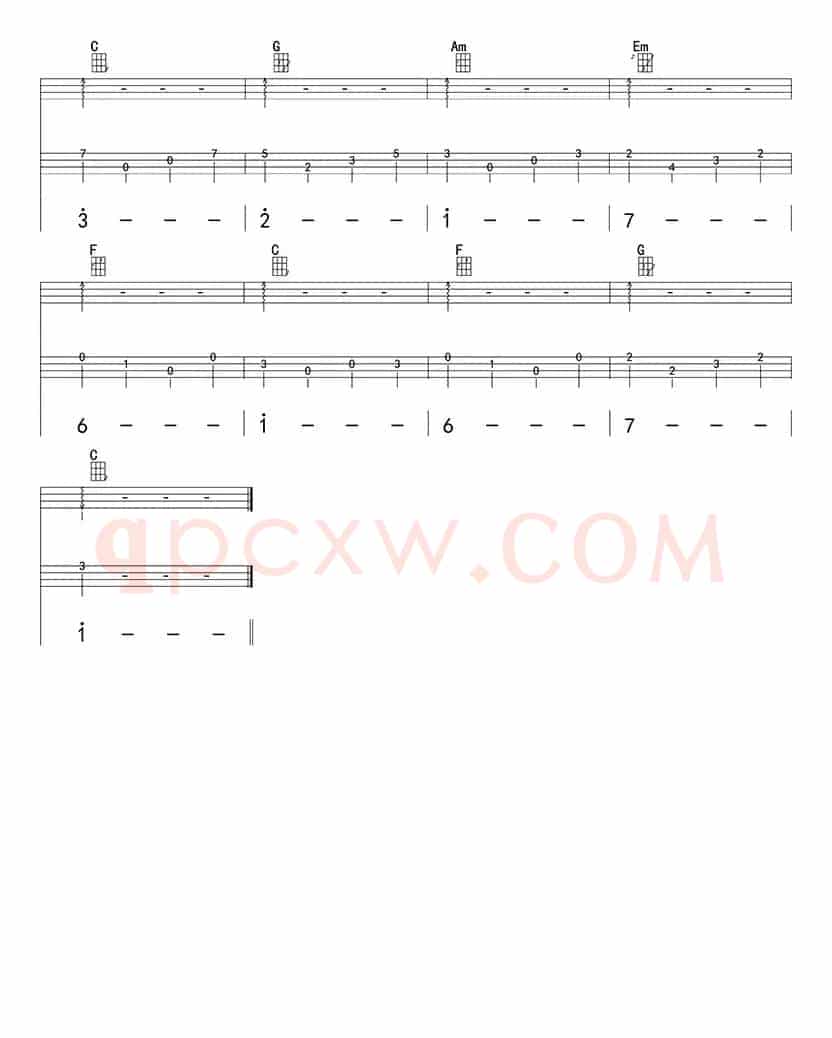 卡农（ukulele四线谱）