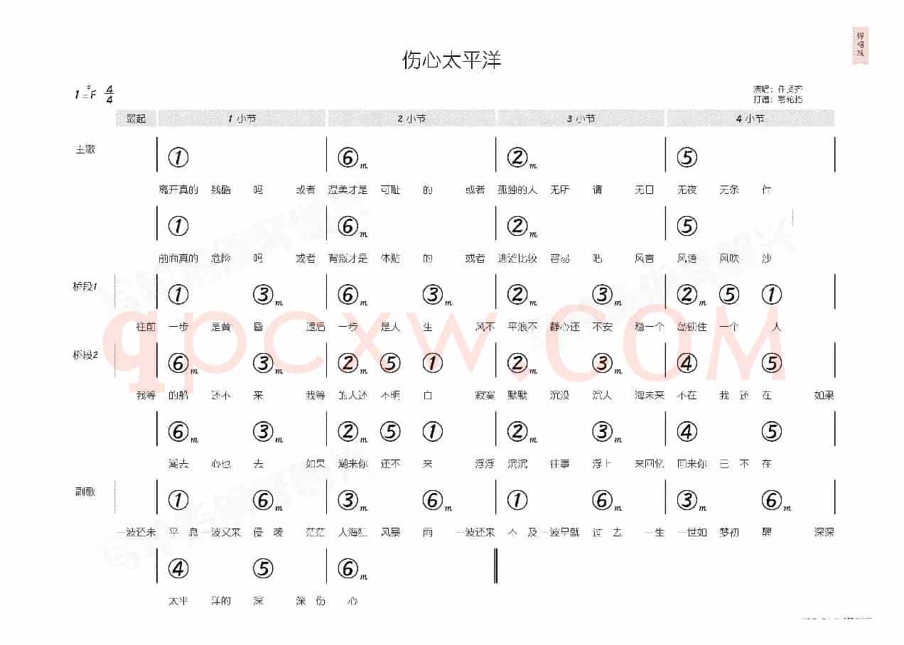 伤心太平洋(简和谱)