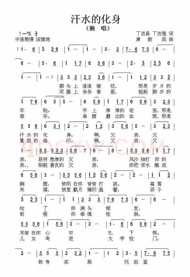 汗水的化身（丁恩昌 丁志强词 唐新成曲）