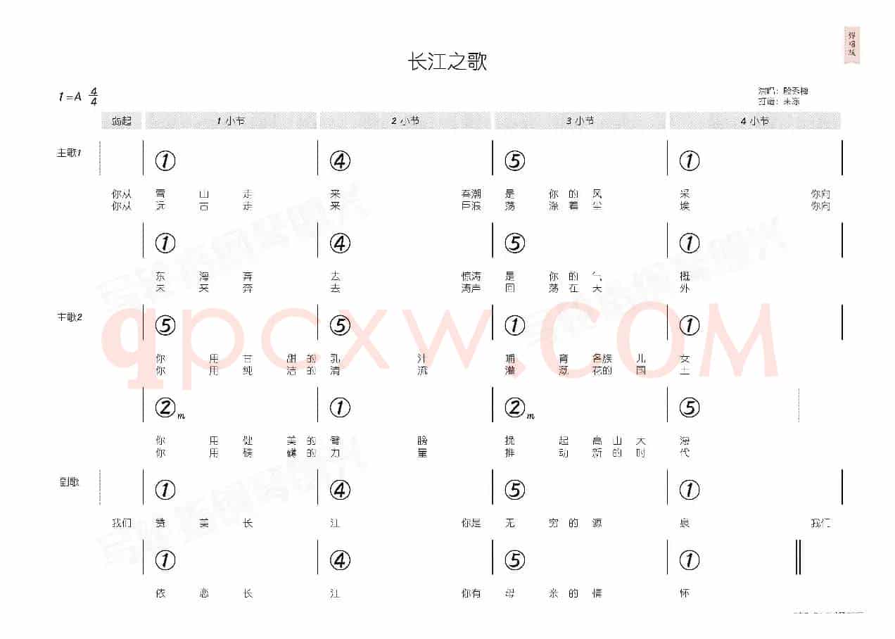 长江之歌（简和谱）