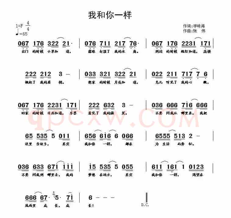 我和你一样（李咏海词 张伟曲）