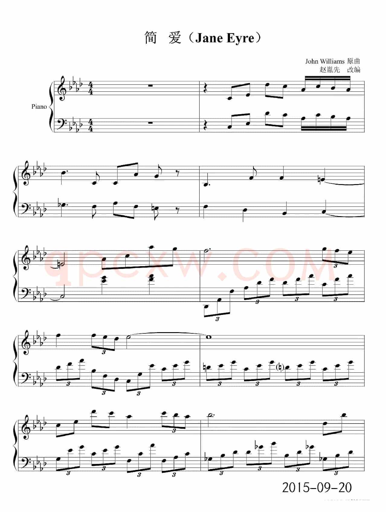 赵胤先钢琴曲谱《简爱Jane Eyre》（电影《简爱Jane Eyre》1970年版主题音乐）