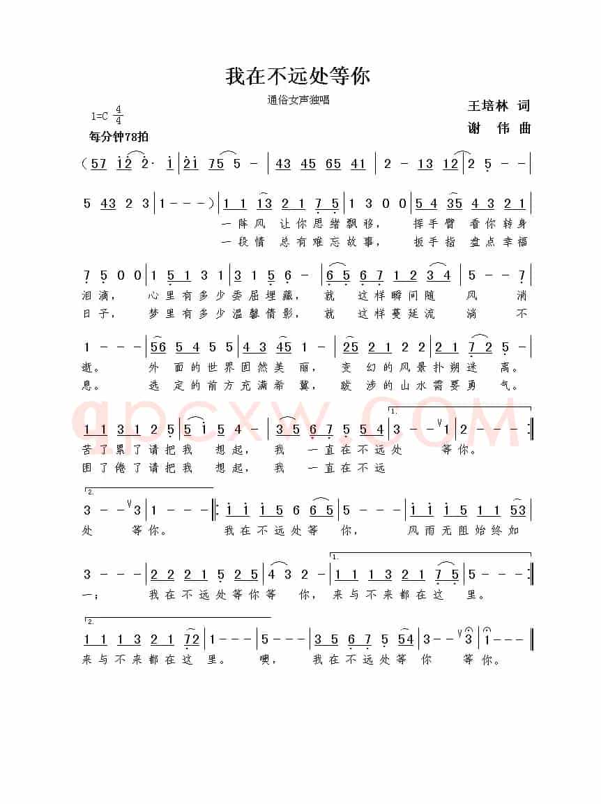 我在不远处等你（王培林词  谢伟曲）
