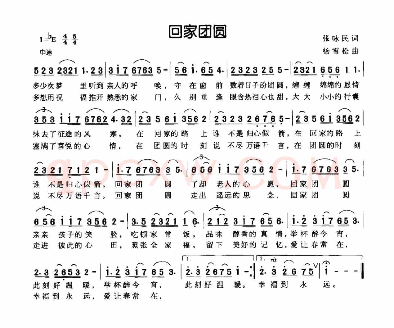 回家团圆（张咏民词 杨雪松曲）