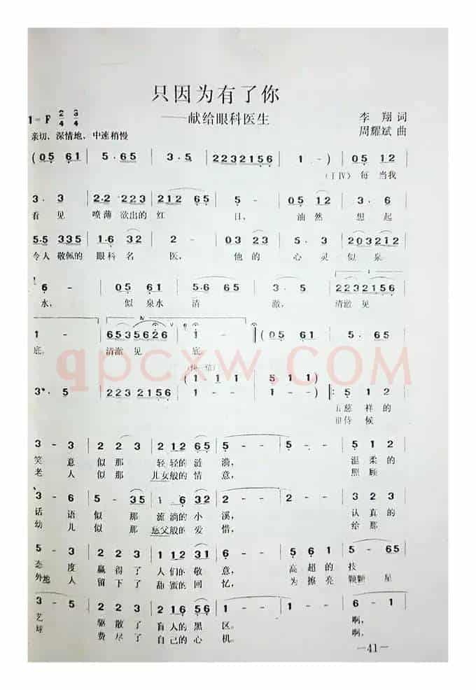 只因为有了你（李翔词 周耀斌曲）