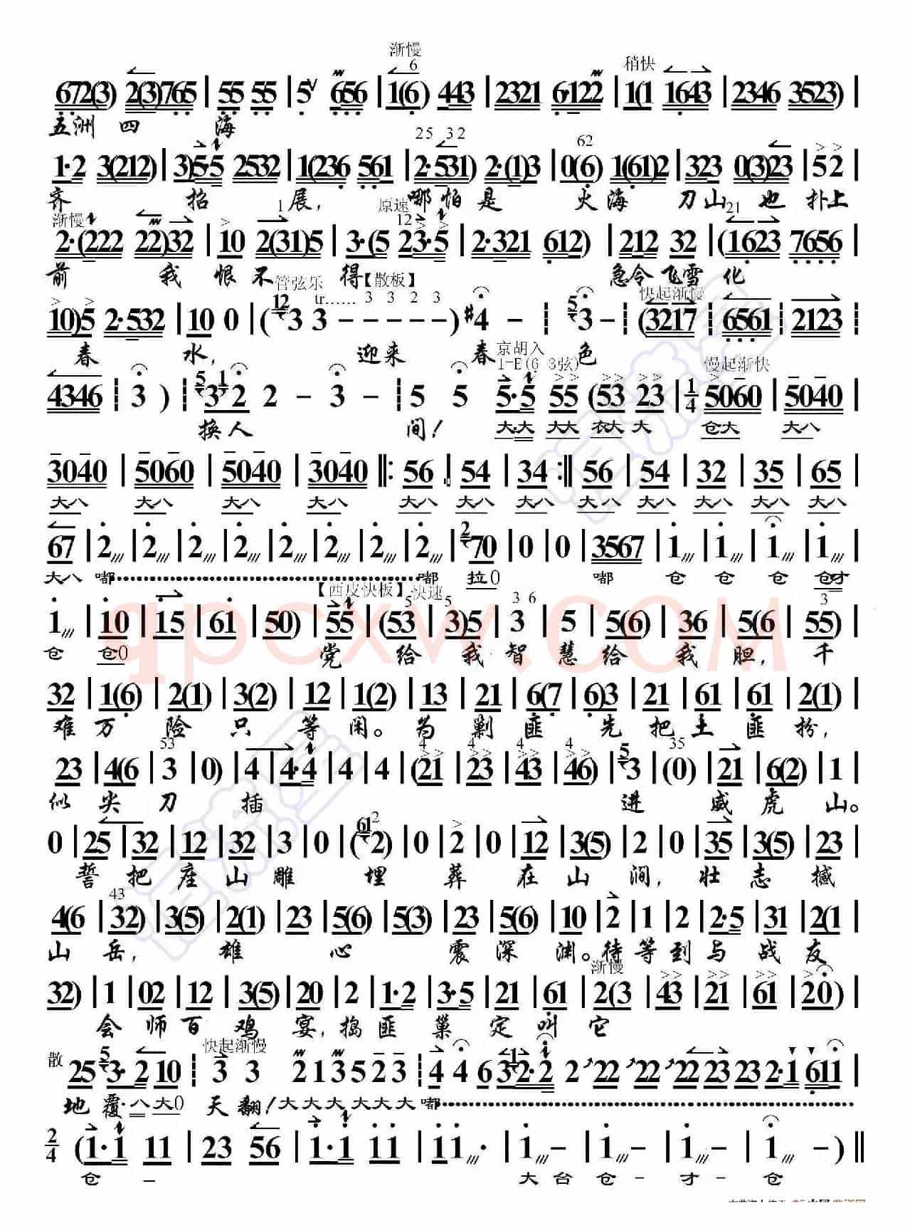 智取威虎山·迎来春色换人间（京胡伴奏谱）