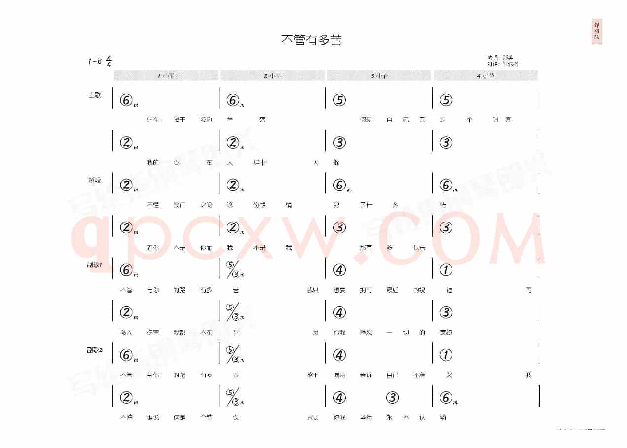 不管有多苦（简和谱）