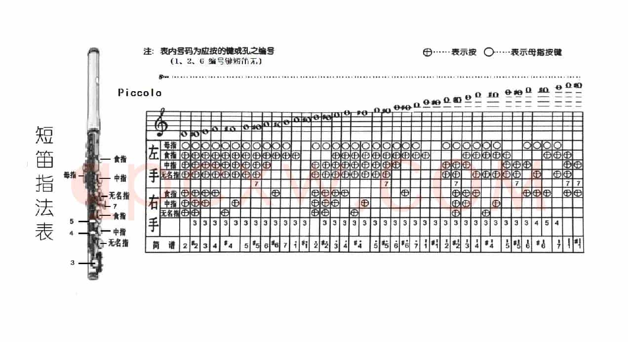 短笛的音阶与音域（附：指法表）