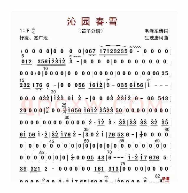 沁园春 雪（笛子分谱）