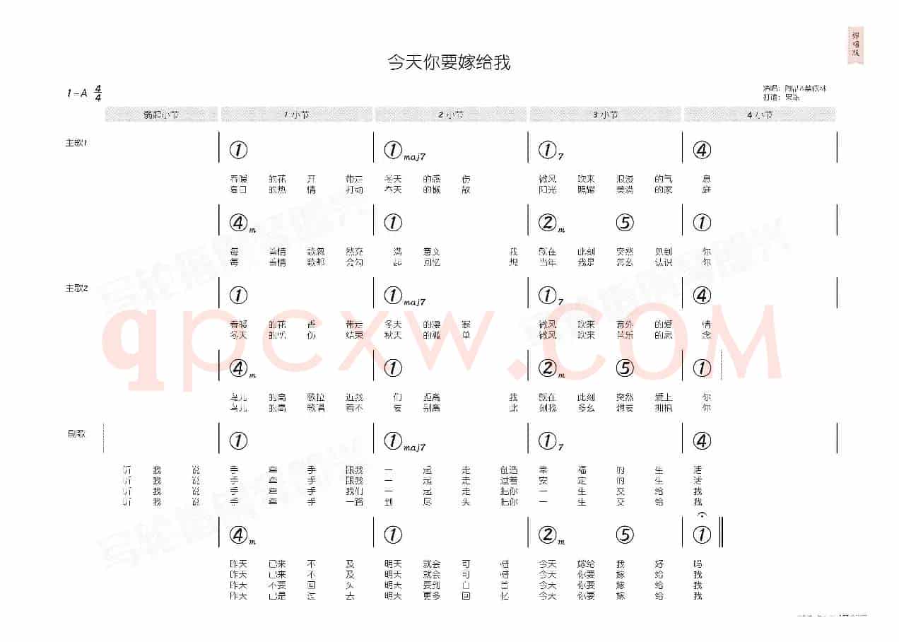 今天你要嫁给我(简和谱)