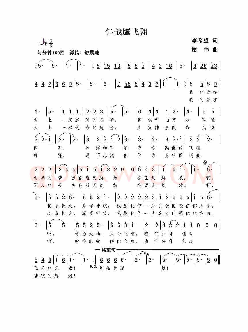 伴战鹰飞翔（李希望词  谢伟曲）