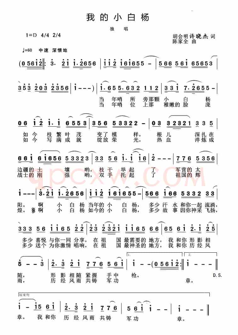 我的小白杨（胡会明  许晓杰词 陈家全曲）