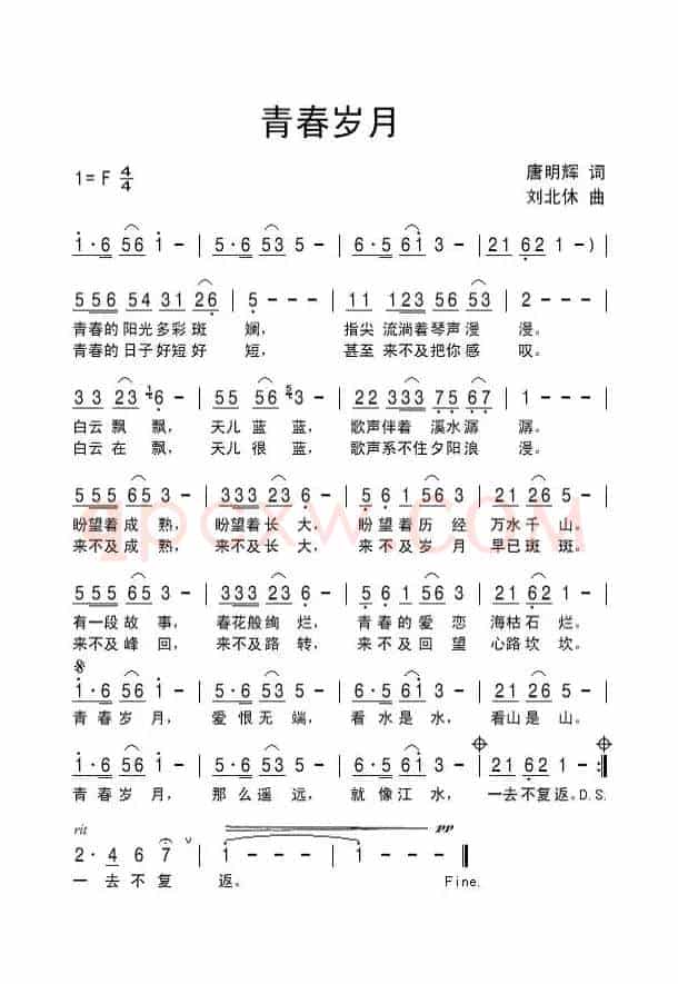 青春岁月（唐明辉词 刘北休曲）