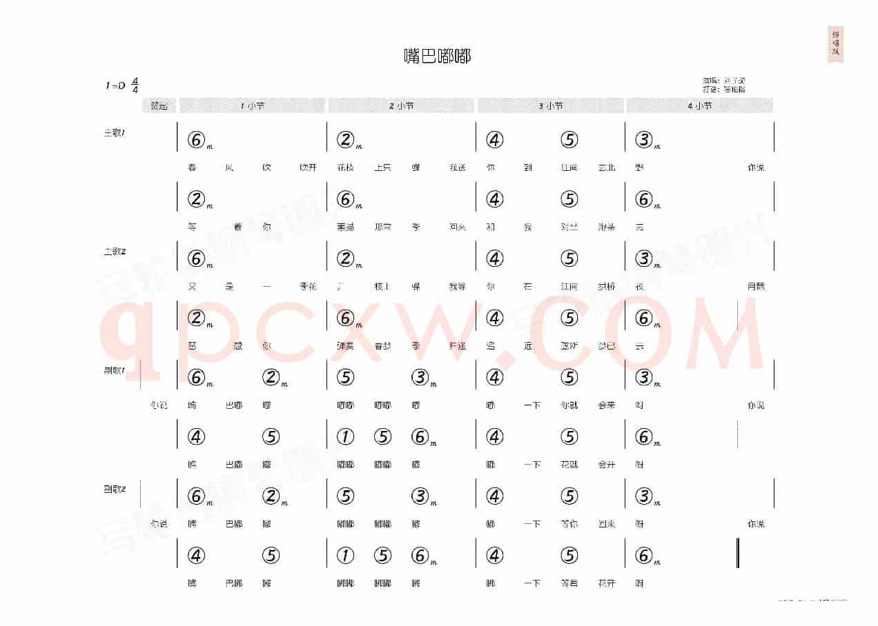 嘴巴嘟嘟（简和谱）