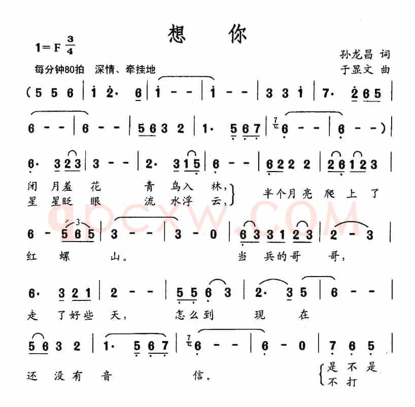 想你（孙龙昌词 于显文曲）