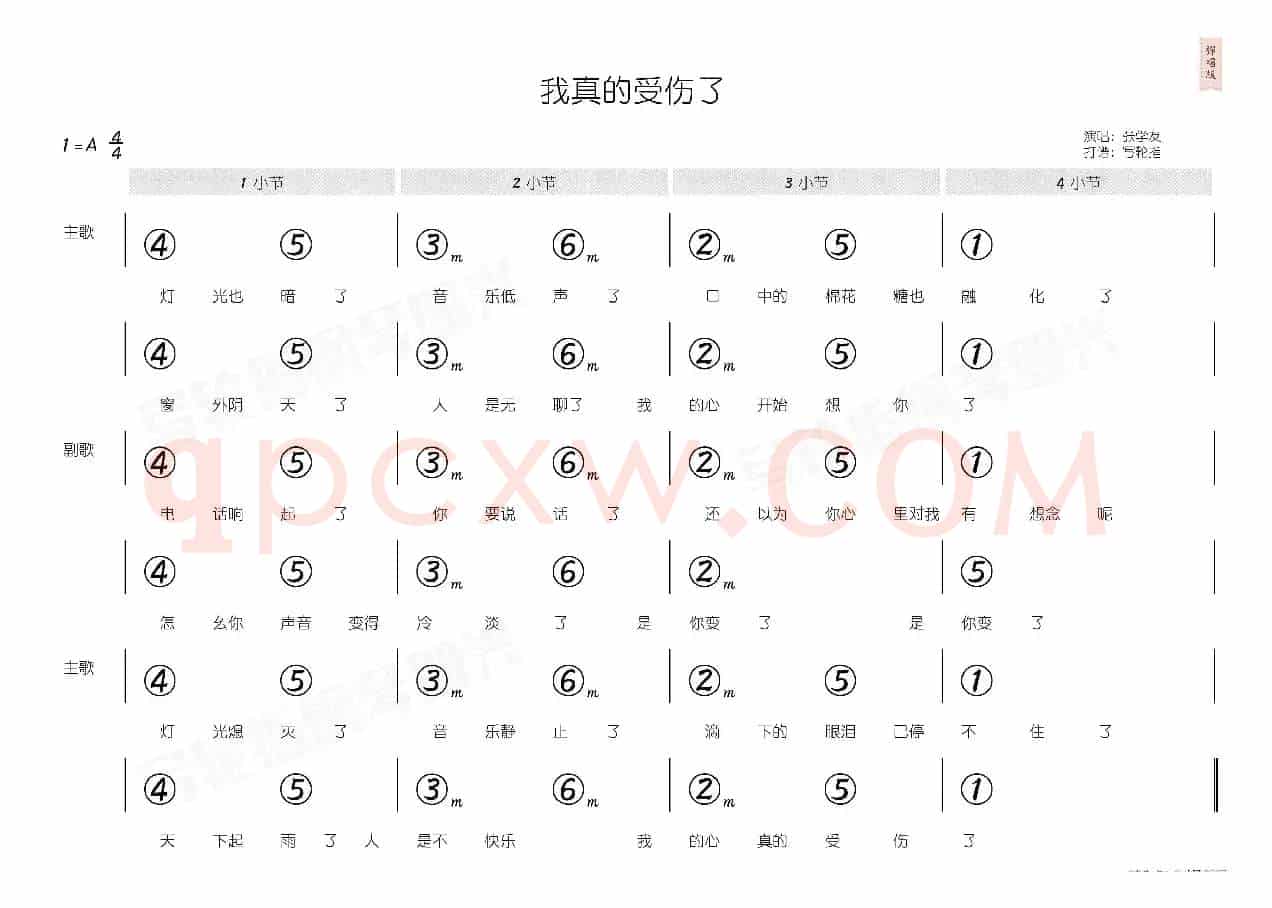 我真的受伤了(简和谱)
