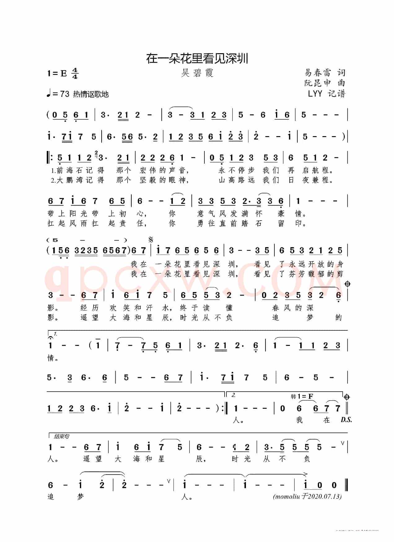 在一朵花里看见深圳（易春雷词 阮昆申曲）