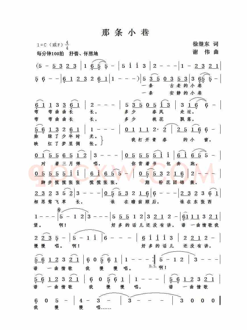 那条小巷（徐继东词  谢伟曲）