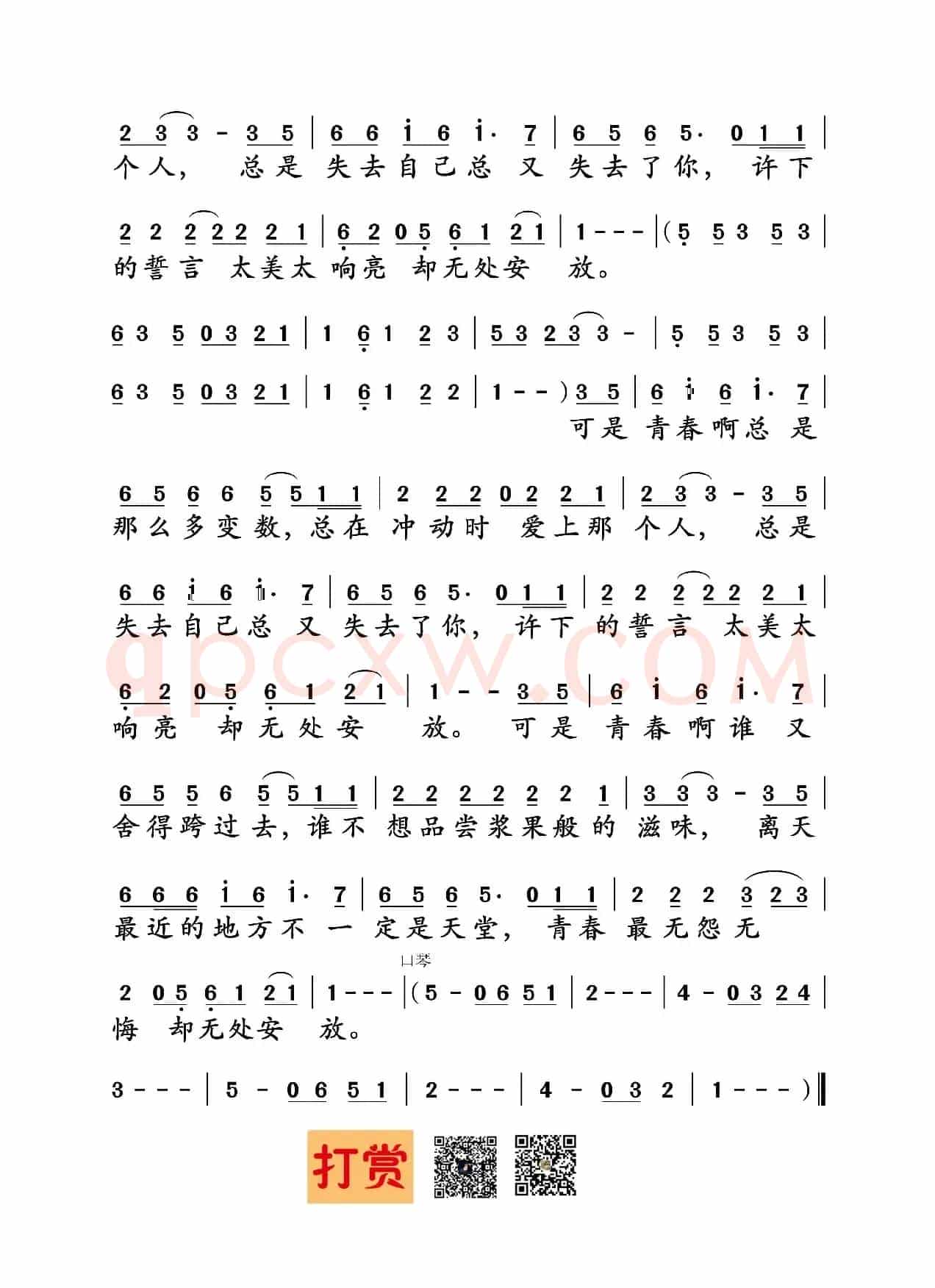 青春无处安放（赵雷词曲）