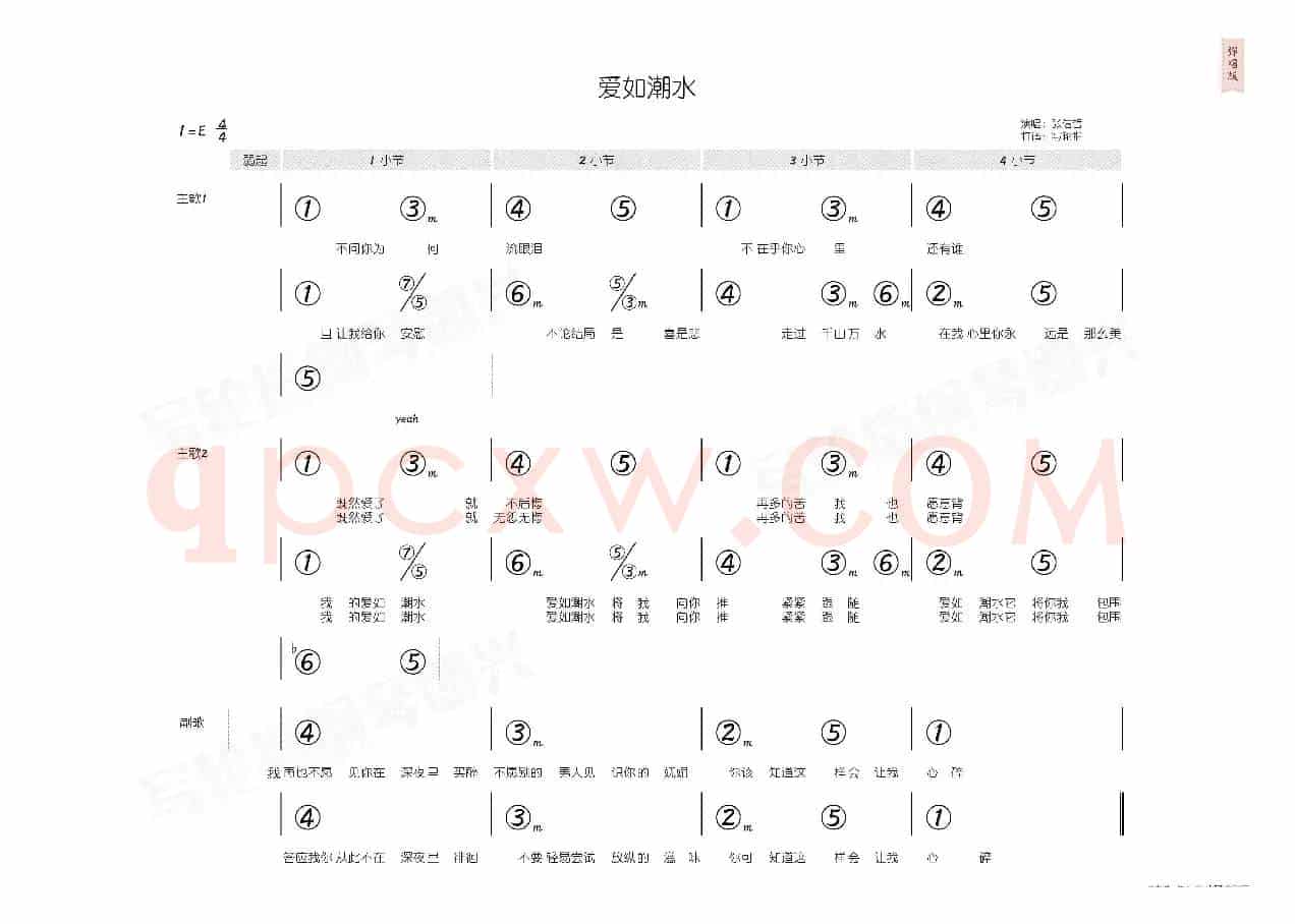 爱如潮水(简和谱)