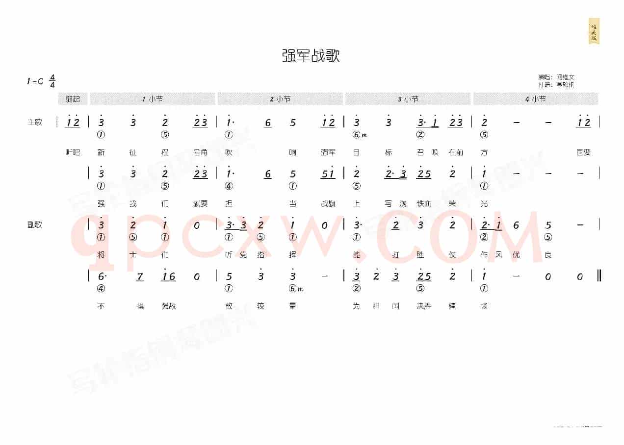 强军战歌(简和谱)
