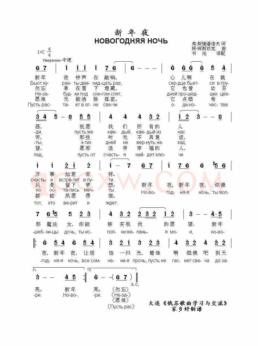 新年夜Новогодняя ночь（中俄简谱）