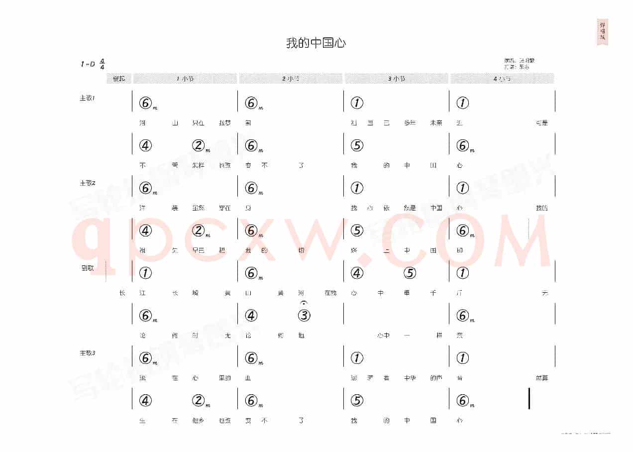 我的中国心(简和谱)
