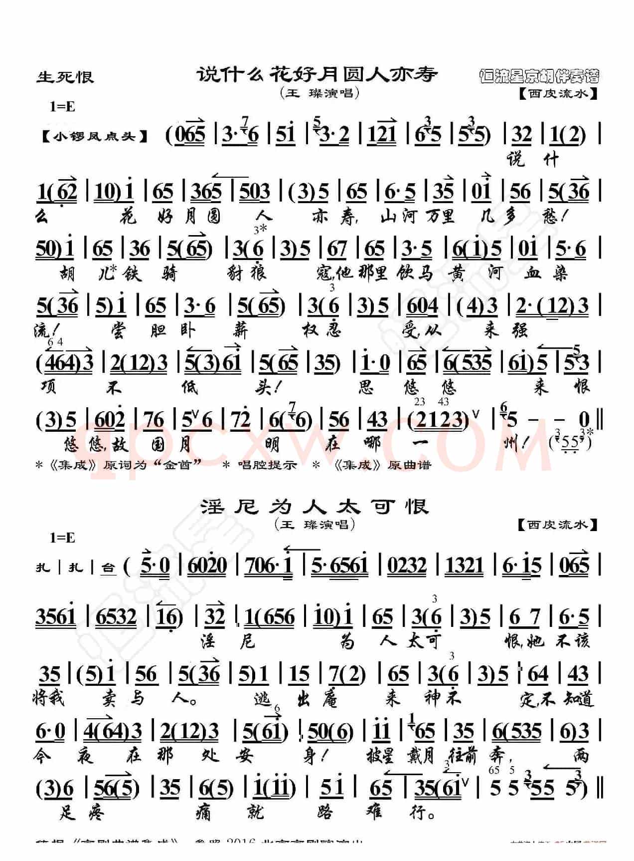 生死恨·说什么 淫尼为人（京胡伴奏谱）