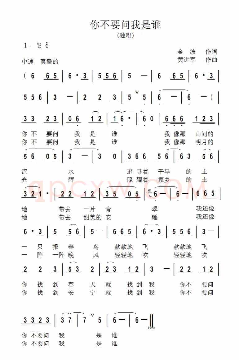 你不要问我是谁（金波词 黄进军曲）