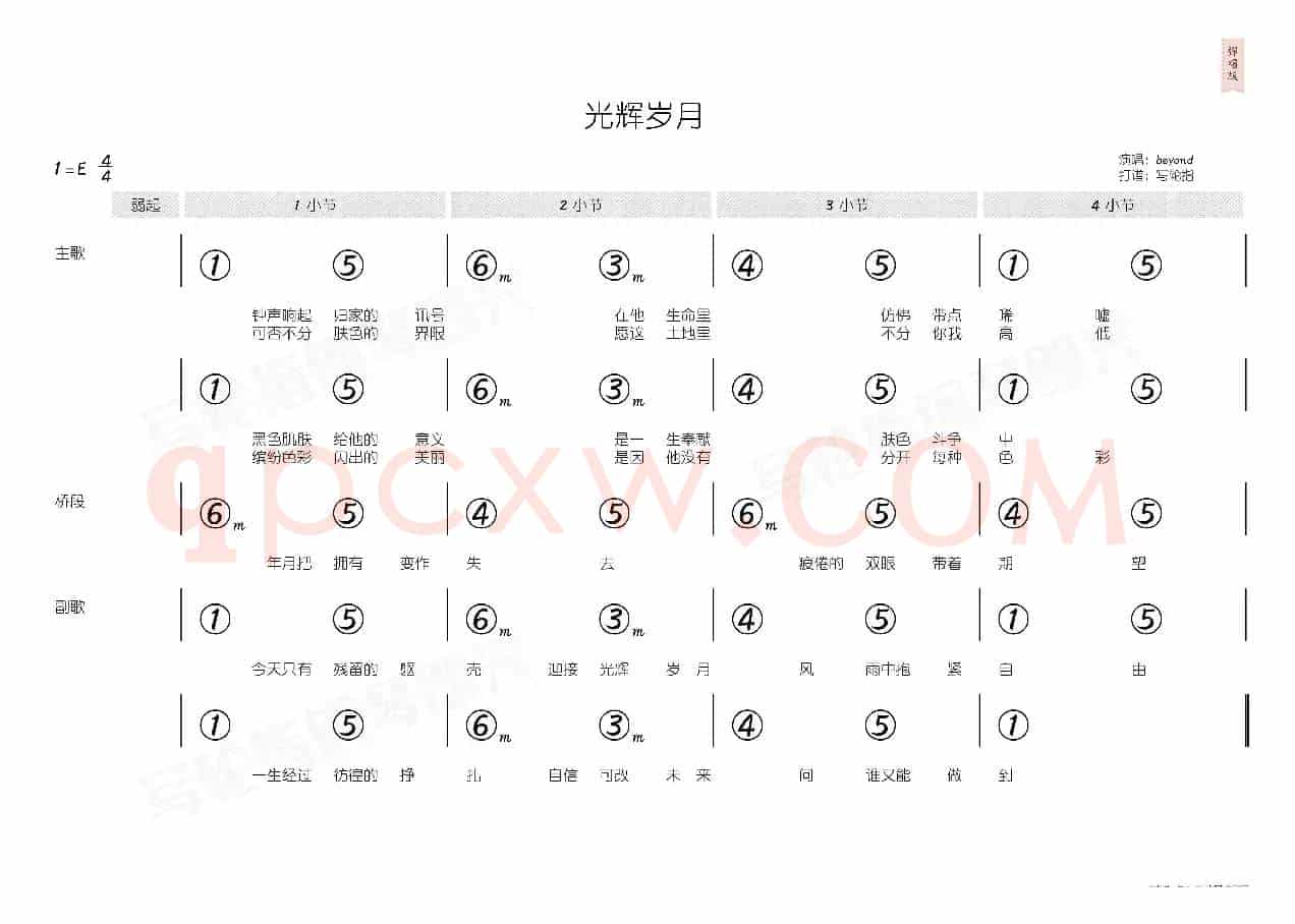 光辉岁月（简和谱）