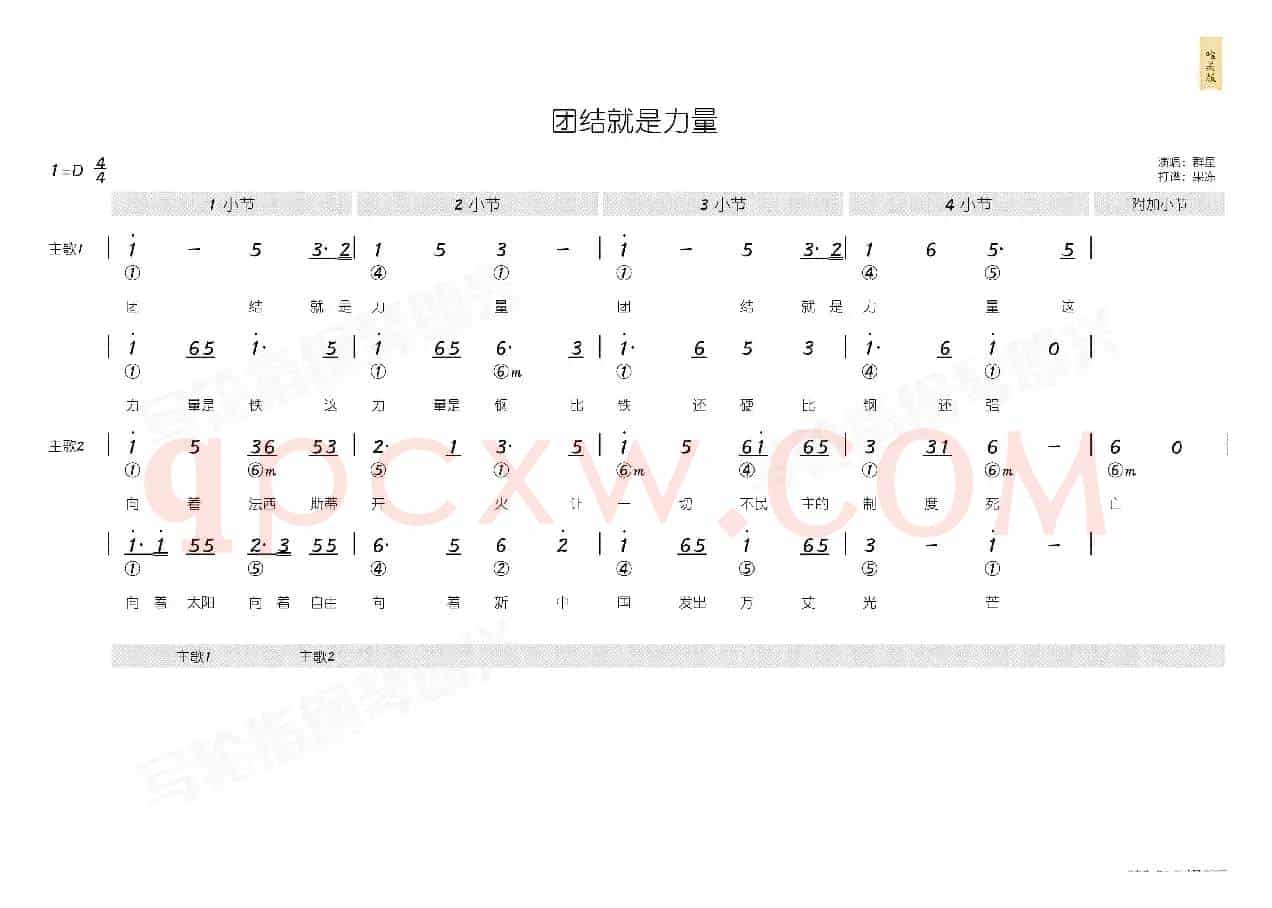 团结就是力量（简和谱）