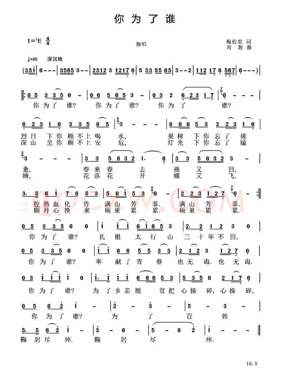 你为了谁（梅传忠词 刘恕曲）