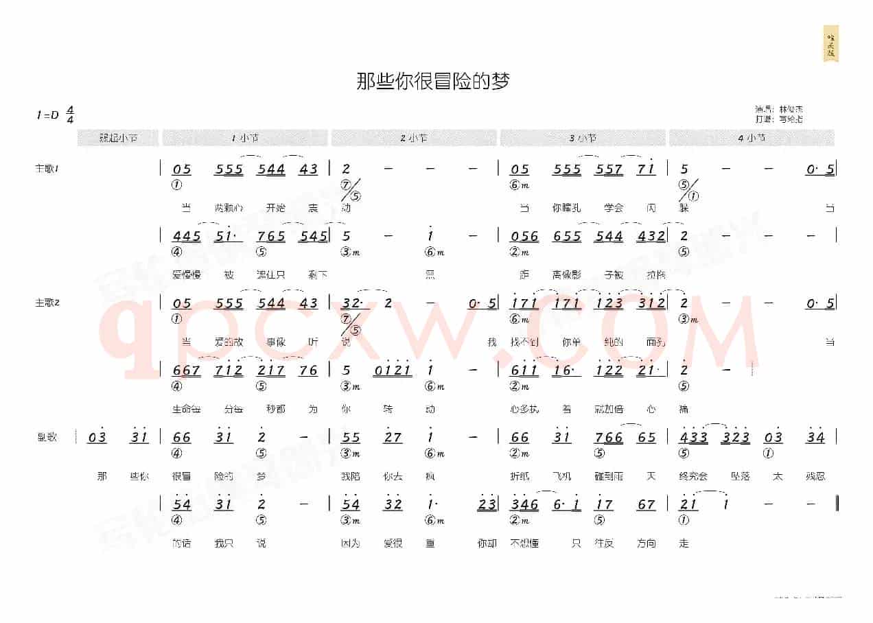 那些你很冒险的梦(简和谱)