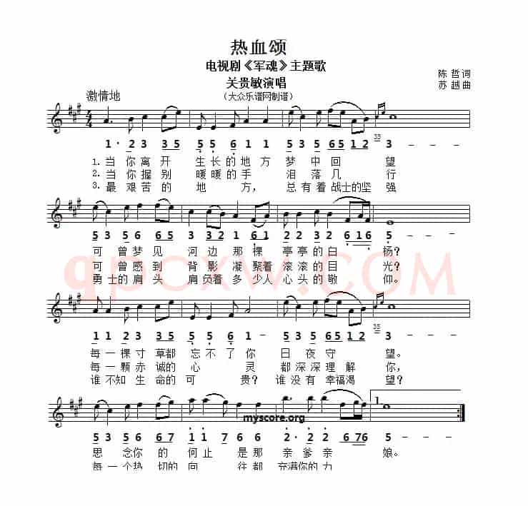 热血颂(线简谱对照版)