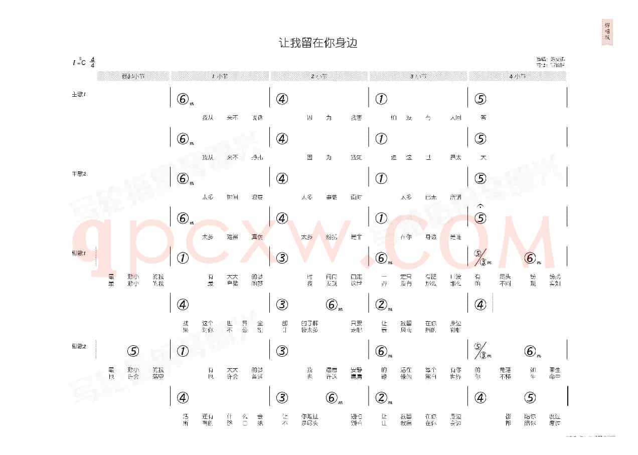 让我留在你身边(简和谱)