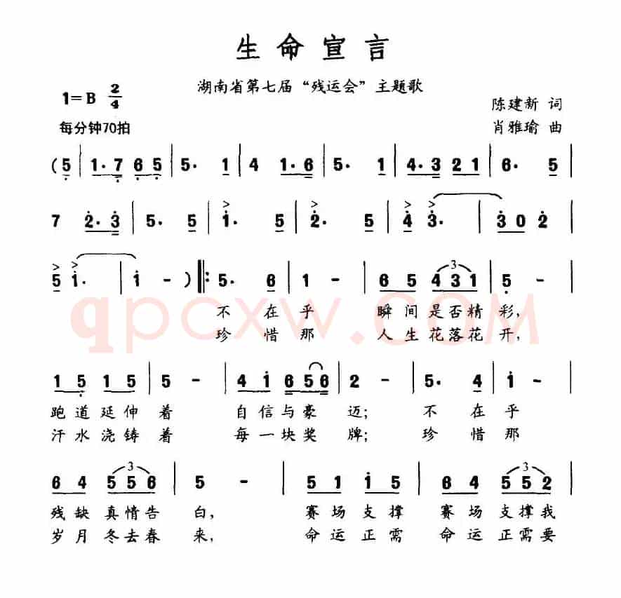 生命宣言（湖南省第七届“残运会”主题歌）