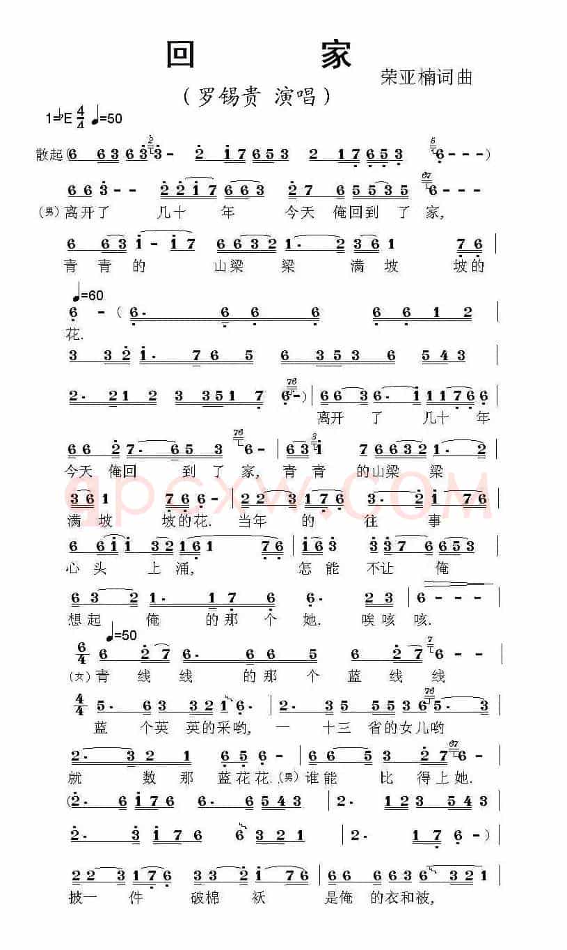 回家(荣亚楠 词曲)