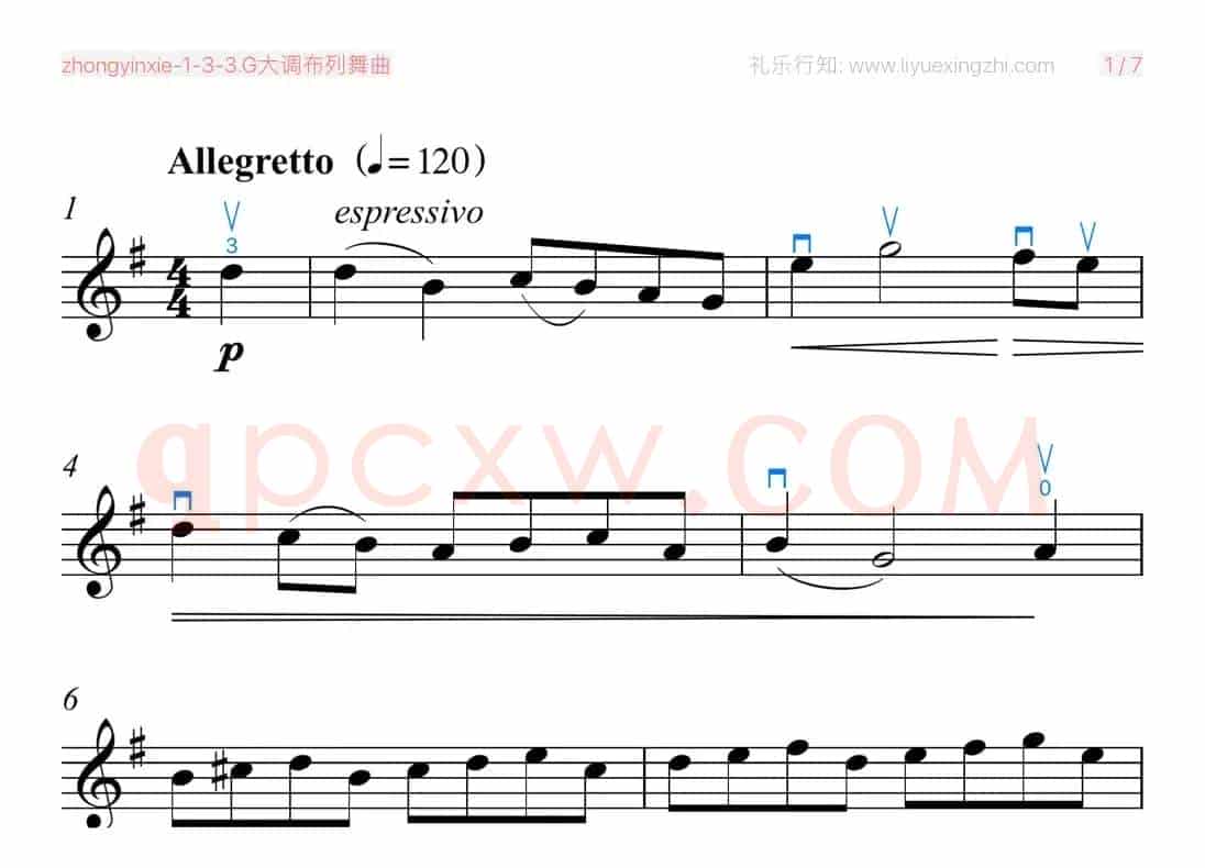 G大调布列舞曲 [大字排版]（小提琴）
