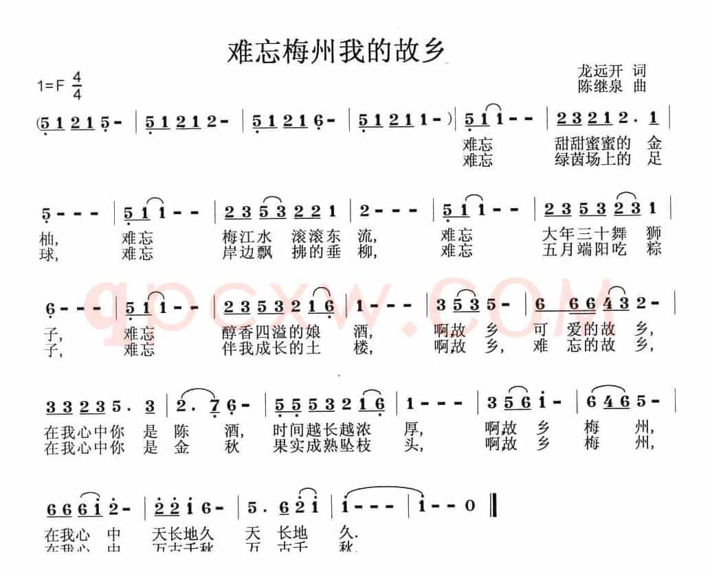 难忘梅州我的故乡（龙远开词 陈继泉曲）