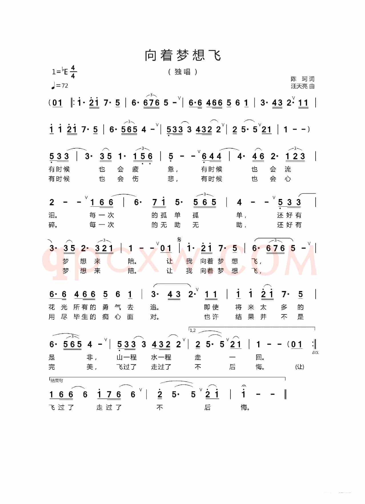 向着梦想飞（陈   珂 词   汪天亮 曲）