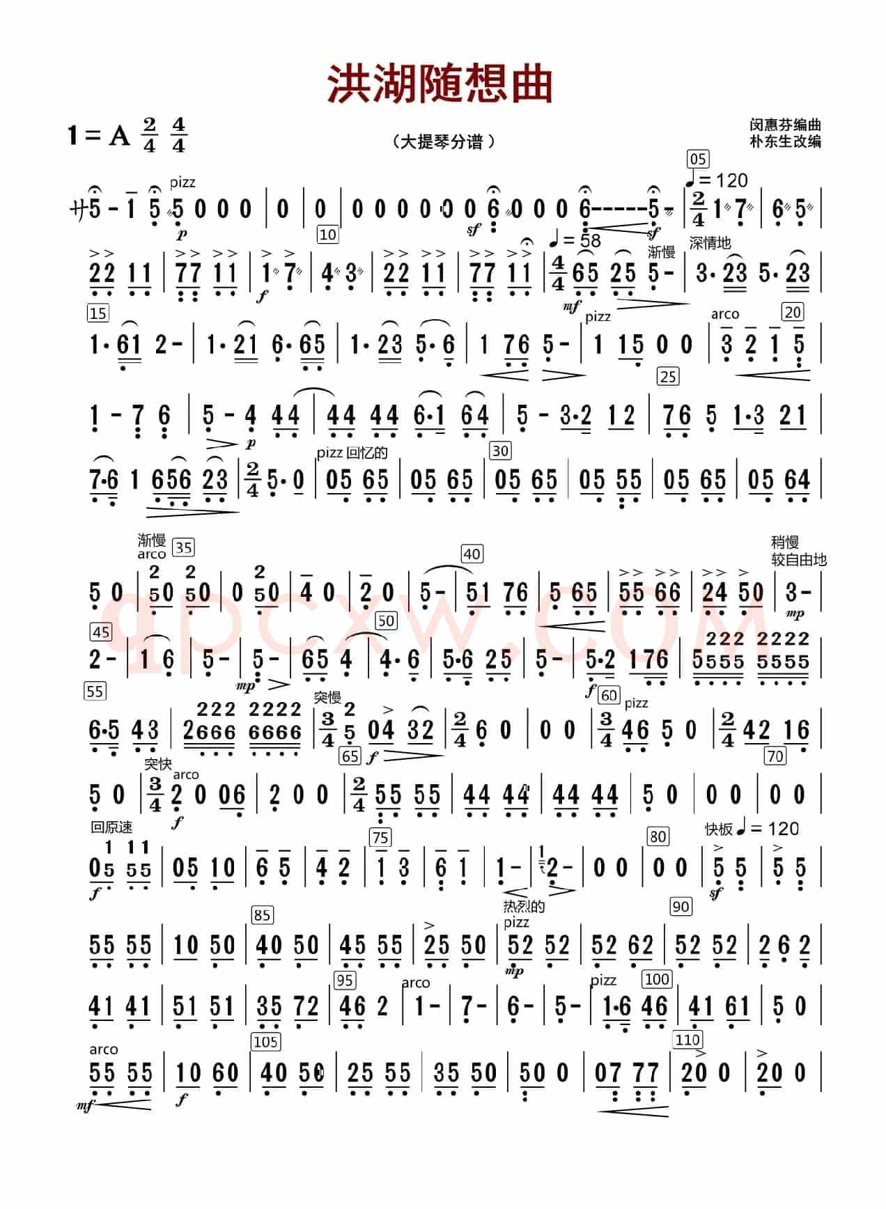 洪湖随想曲（大提琴分谱）