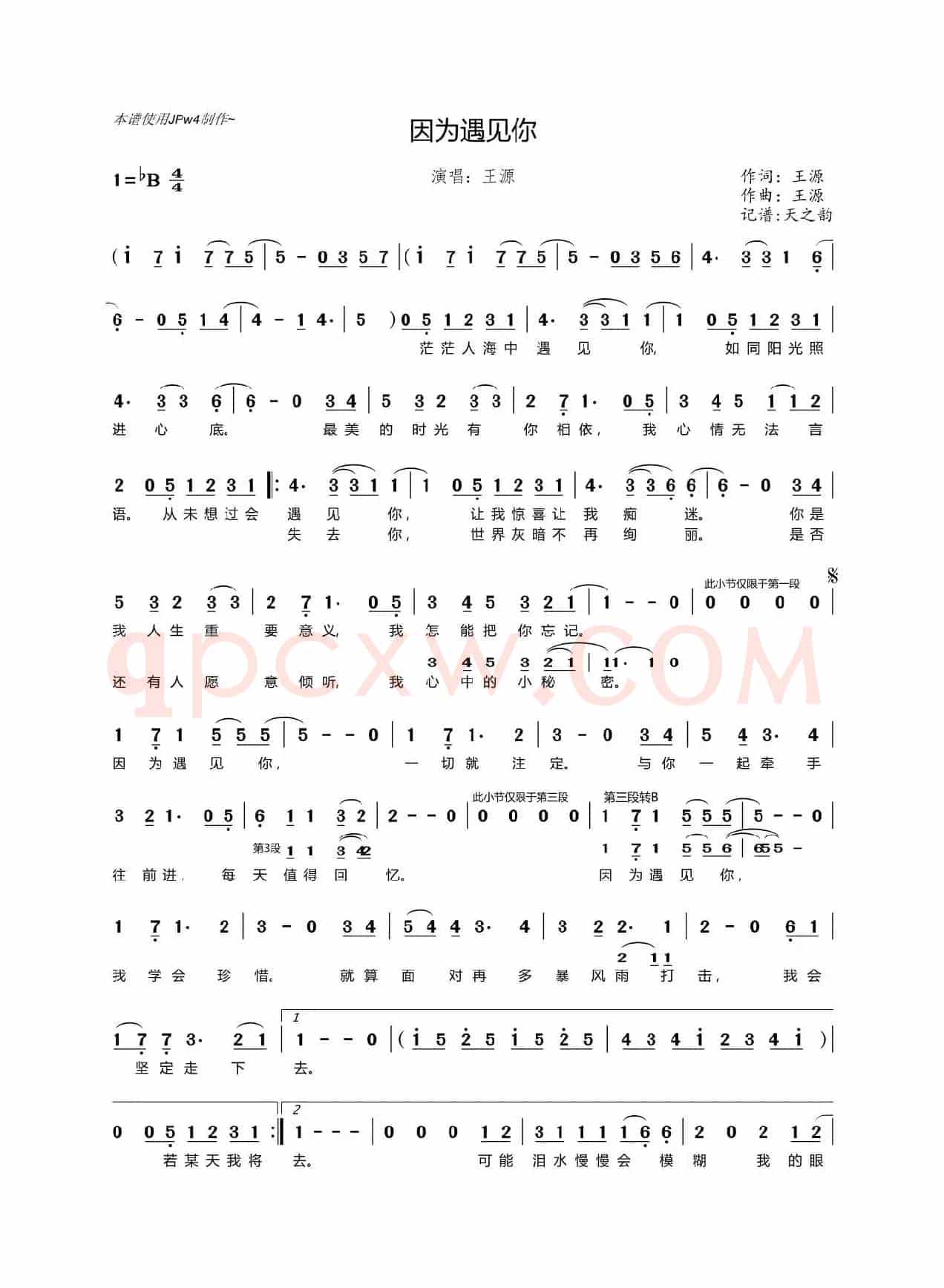 因为遇见你（王源词 王源曲）
